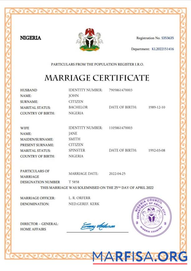 Downloadable Nigeria marriage certificate Word and PDF template
